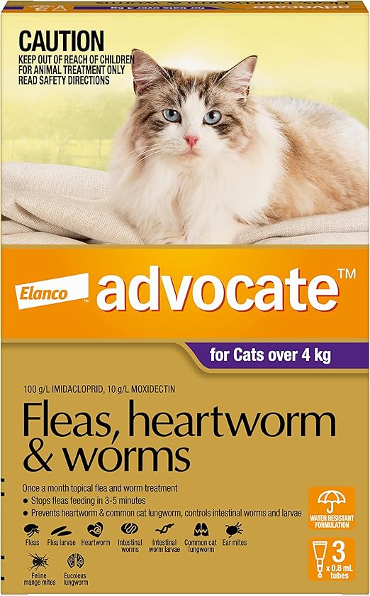 Advocate Spot-On Treatment for Cats Over 4 kg - 3-Pack Flea Heartworm & Worm Defense