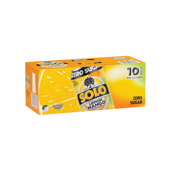 Solo Lemon Mango Soft Drink Can 10 x 375mL Refreshing Citrus & Mango Flavor