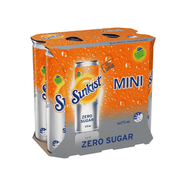 Sunkist Zero Sugar Mini Cans, 6 x 275 ml