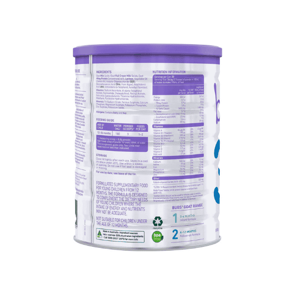 Bubs Goat Milk Toddler Formula Stage 3 12-36 Months Australian Made with Premium Goat Milk 800g