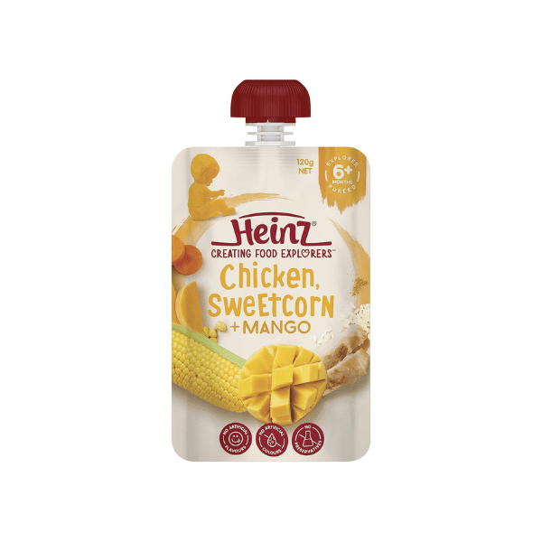 Heinz Baby Food Pouch 120g Chicken Sweetcorn & Mango for 6+ Months Pack of 6