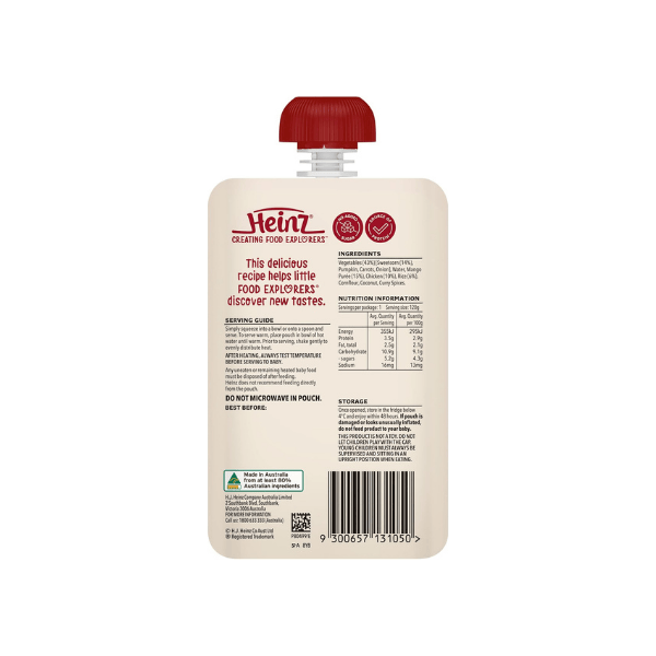 Heinz Baby Food Pouch 120g Chicken Sweetcorn & Mango for 6+ Months Pack of 6