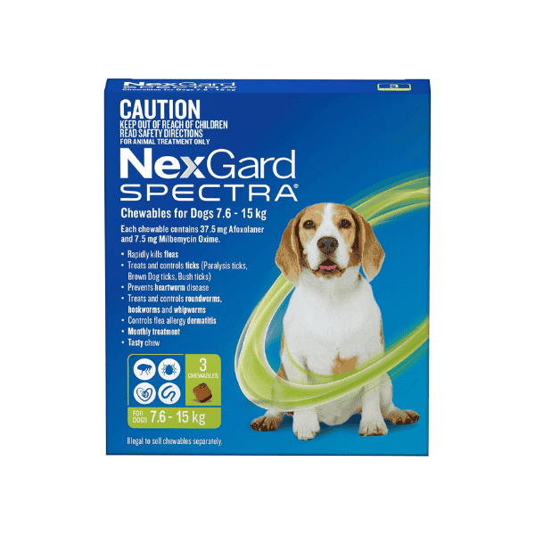 Nexgard Spectra 3-Pack Flea Tick Heartworm & Worm Prevention for Dogs 7.6-15 kg