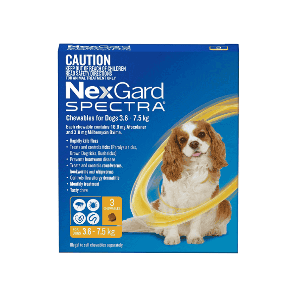 Nexgard Spectra Chewables for Small Dogs 3.6-7.5 kg 3-Pack Flea Tick & Worm Treatment